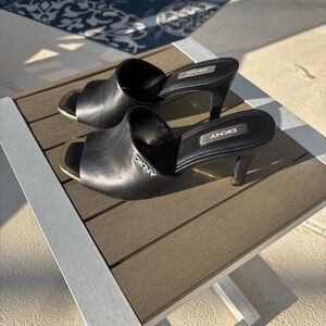 DKNY Bronx Black and Gold Heels